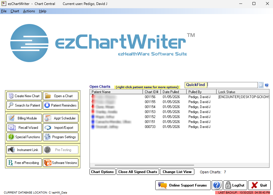 ezChartWriter main screen