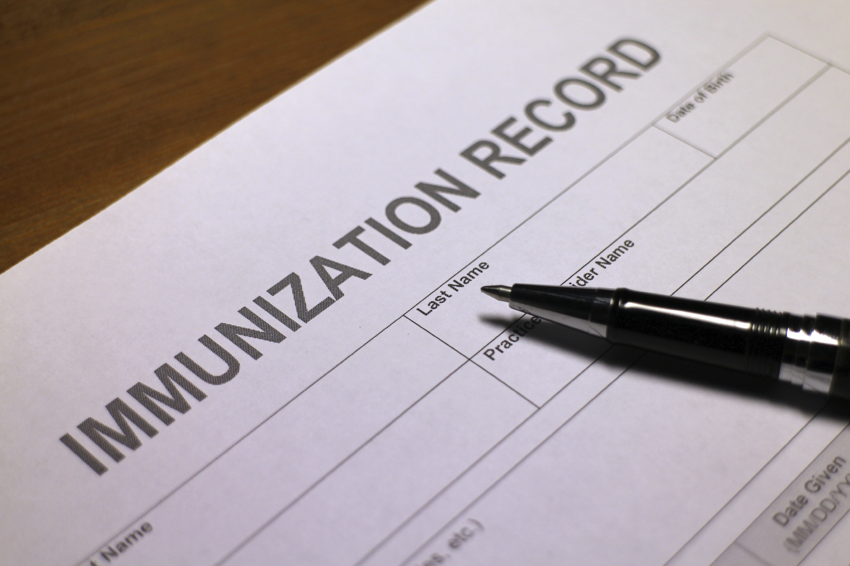 Immunization record form